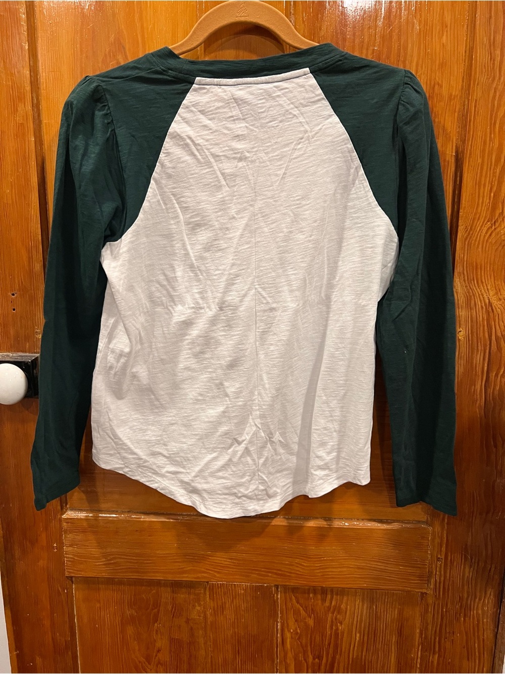 Veronica Beard White Tee with Dark Green Rib Trim - Picture 2 of 4